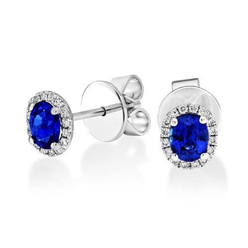 18K White Gold Sapphire and Diamond Halo Stud Earrings