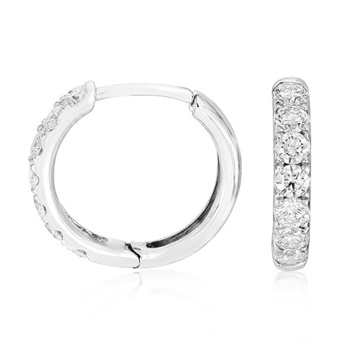 18K White Gold Diamond Huggie Hoop Earrings