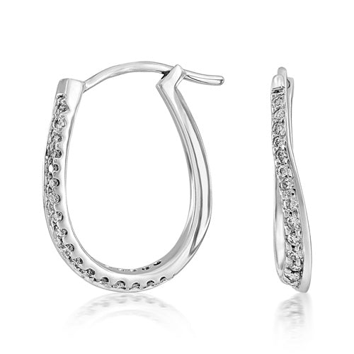18K White Gold Diamond Twist Hoop Earrings