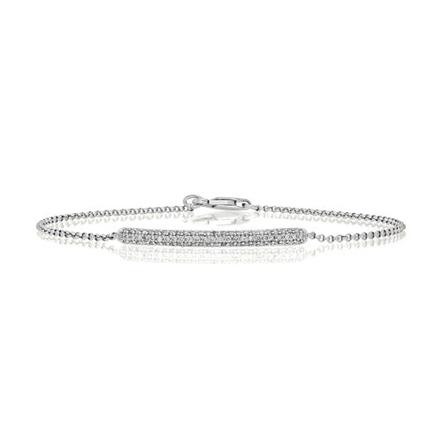 18K White Gold Diamond Bar Beaded Chain Bracelet