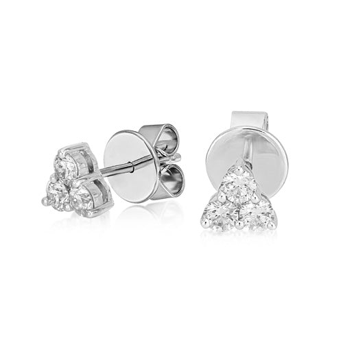 18K White Gold Diamond Triangle Stud Earrings