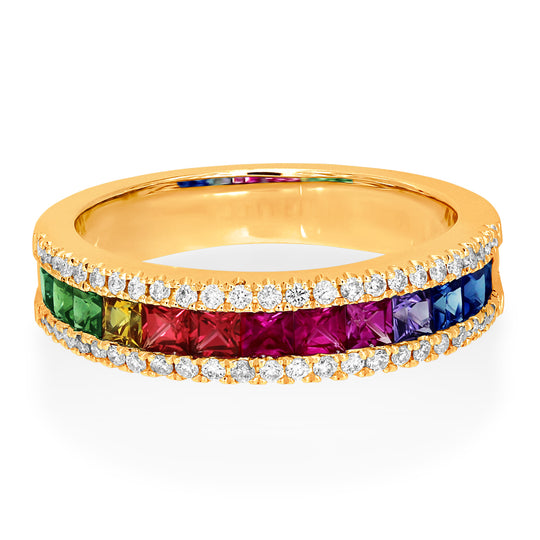 Multi- Colour Sapphire and Diamond Ring