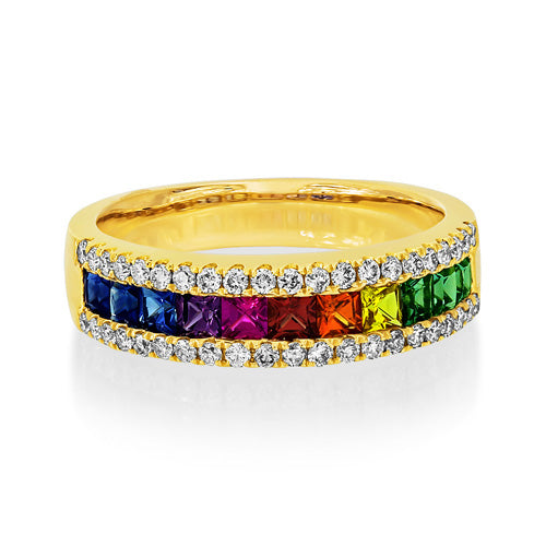 Multi- Colour Sapphire and Diamond Ring