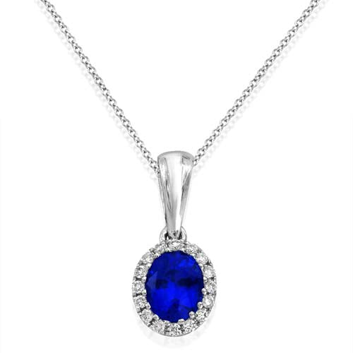 18k White Gold Diamond and Oval Sapphire Pendant