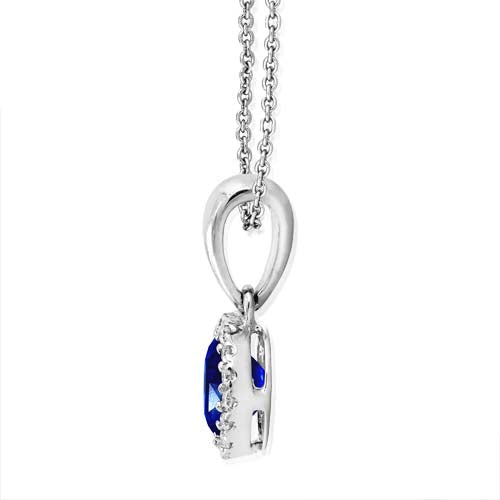 18k White Gold Diamond and Oval Sapphire Pendant