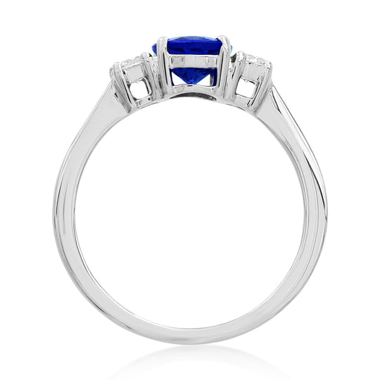 Tanzanite & Diamond three stone 18k white gold ring