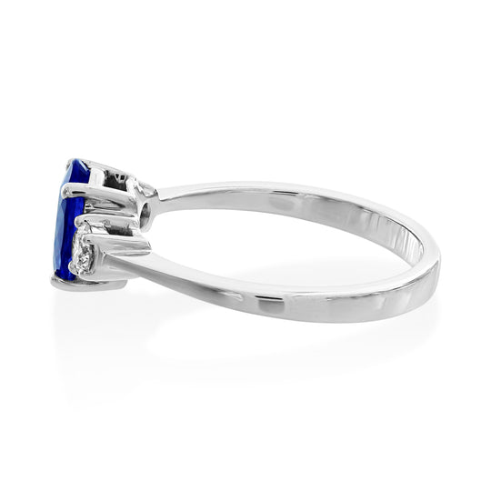 Tanzanite & Diamond three stone 18k white gold ring