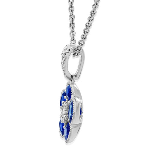 18K White Gold Floral Sapphire and Diamond Pendant Necklace
