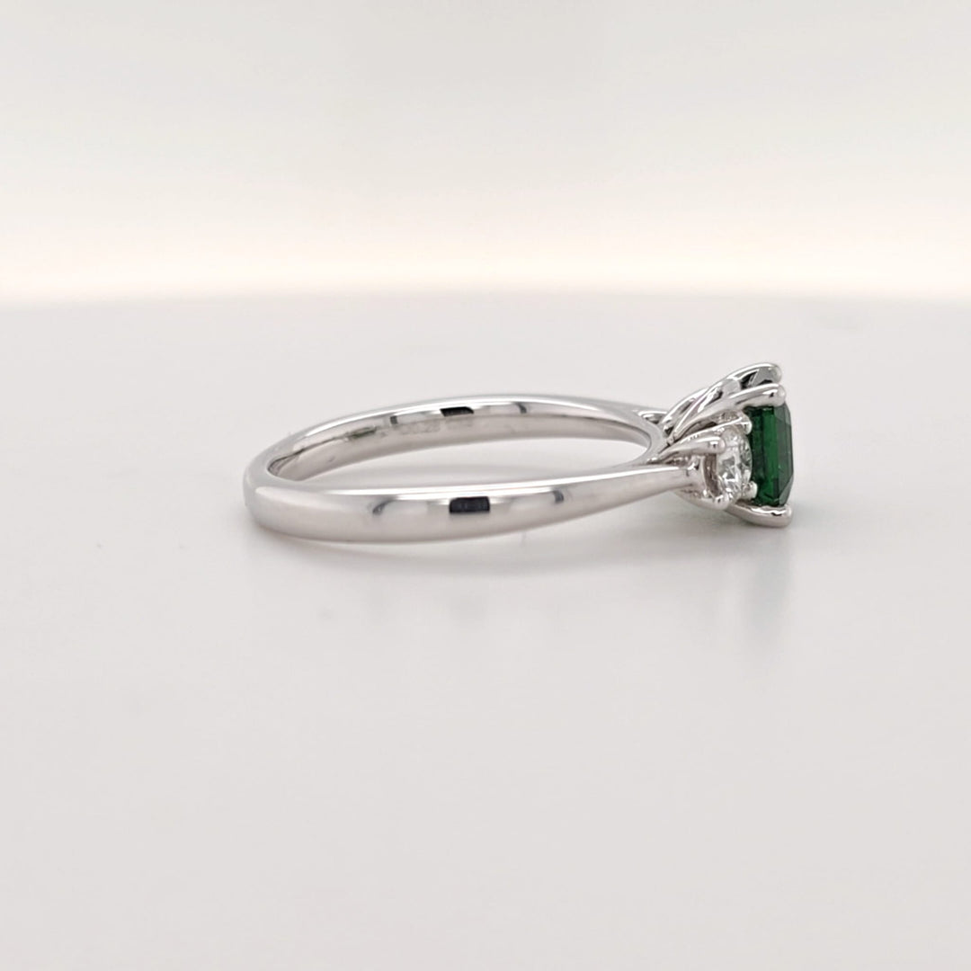 Tsavorite & Diamond Three Stone Ring in 18k White Gold