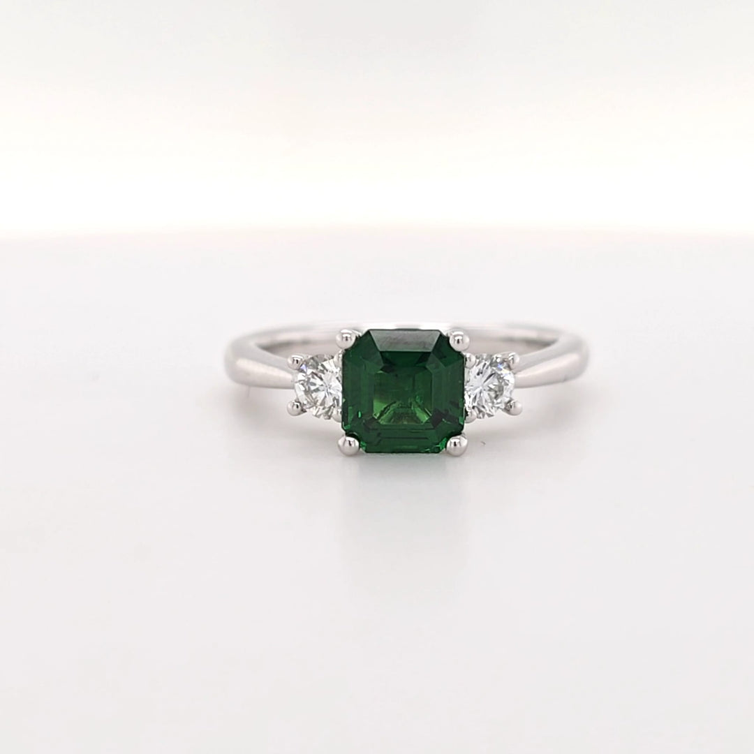 Tsavorite & Diamond Three Stone Ring in 18k White Gold