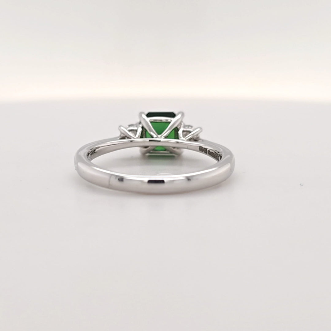 Tsavorite & Diamond Three Stone Ring in 18k White Gold