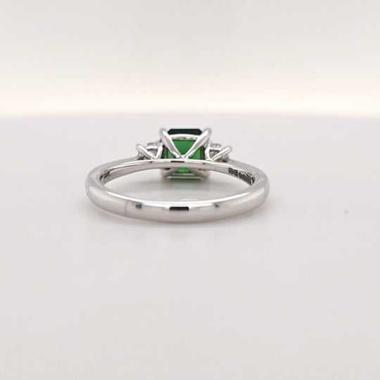 Tsavorite & Diamond Three Stone Ring in 18k White Gold