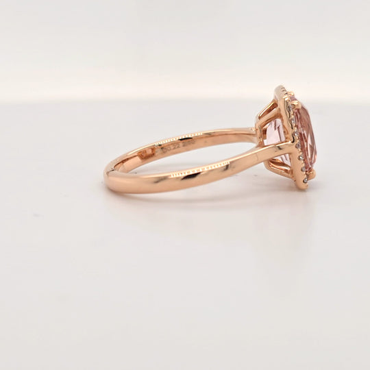 Morganite & Diamond Halo Ring in 18ct Rose Gold
