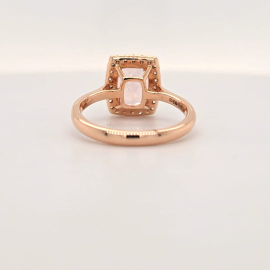 Morganite & Diamond Halo Ring in 18ct Rose Gold