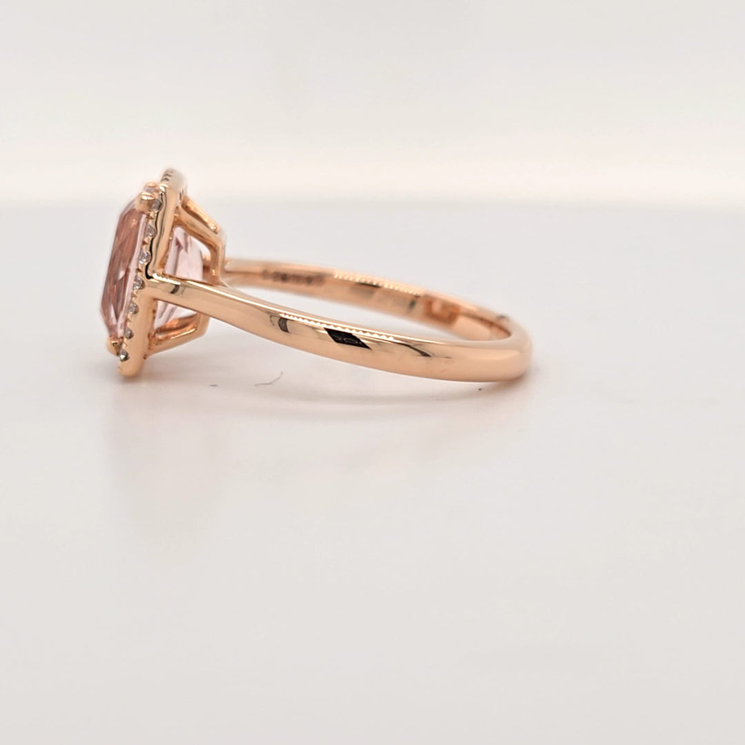 Morganite & Diamond Halo Ring in 18ct Rose Gold