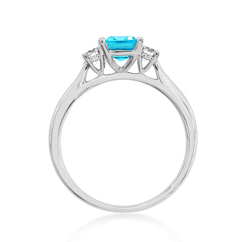 Octagon Aquamarine & Diamond Trilogy Ring