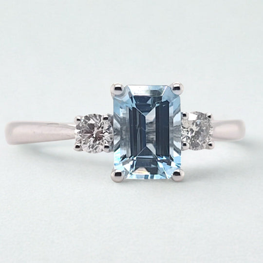 Octagon Aquamarine & Diamond Trilogy Ring